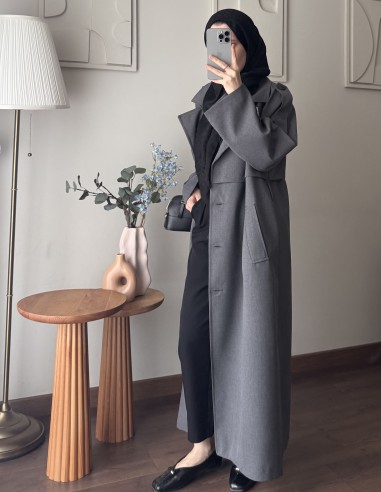 7589 Oversize trenckot | Koyu Gri