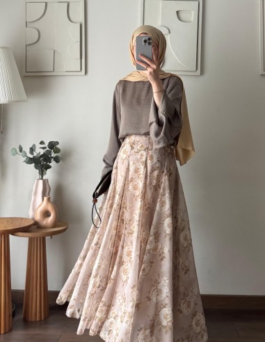 1129 romantik uçuş etek -krem
