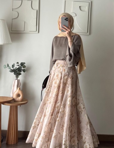 1129 romantik uçuş etek -krem