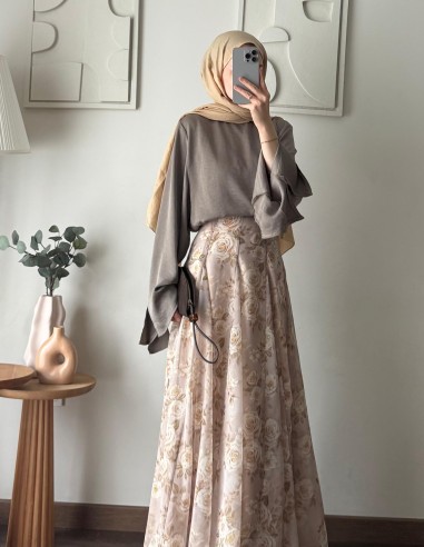 1129 romantik uçuş etek -krem