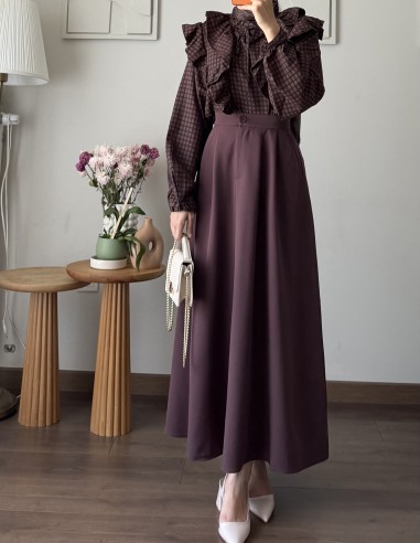 Hy26174 fırfır gömlek -Mürdüm