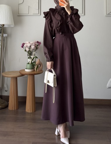 Hy26174 fırfır gömlek -Mürdüm