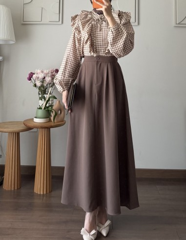 Hy26217 yüksel bel etek - kahverengi