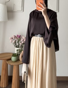 5264 saten bluz - Acı kahve 2